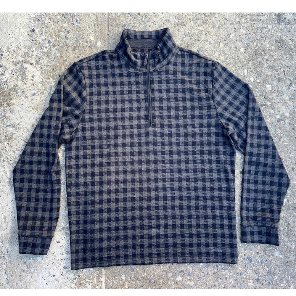 Vineyard Vines OTG Bluffs Quarter Zip Pullover Medium Navy Grey Gingham Check